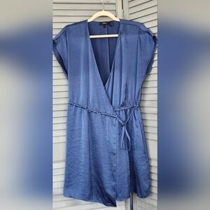 Theory Wrap Romper V-neck Short Sleeve Blue Boho Lightweight